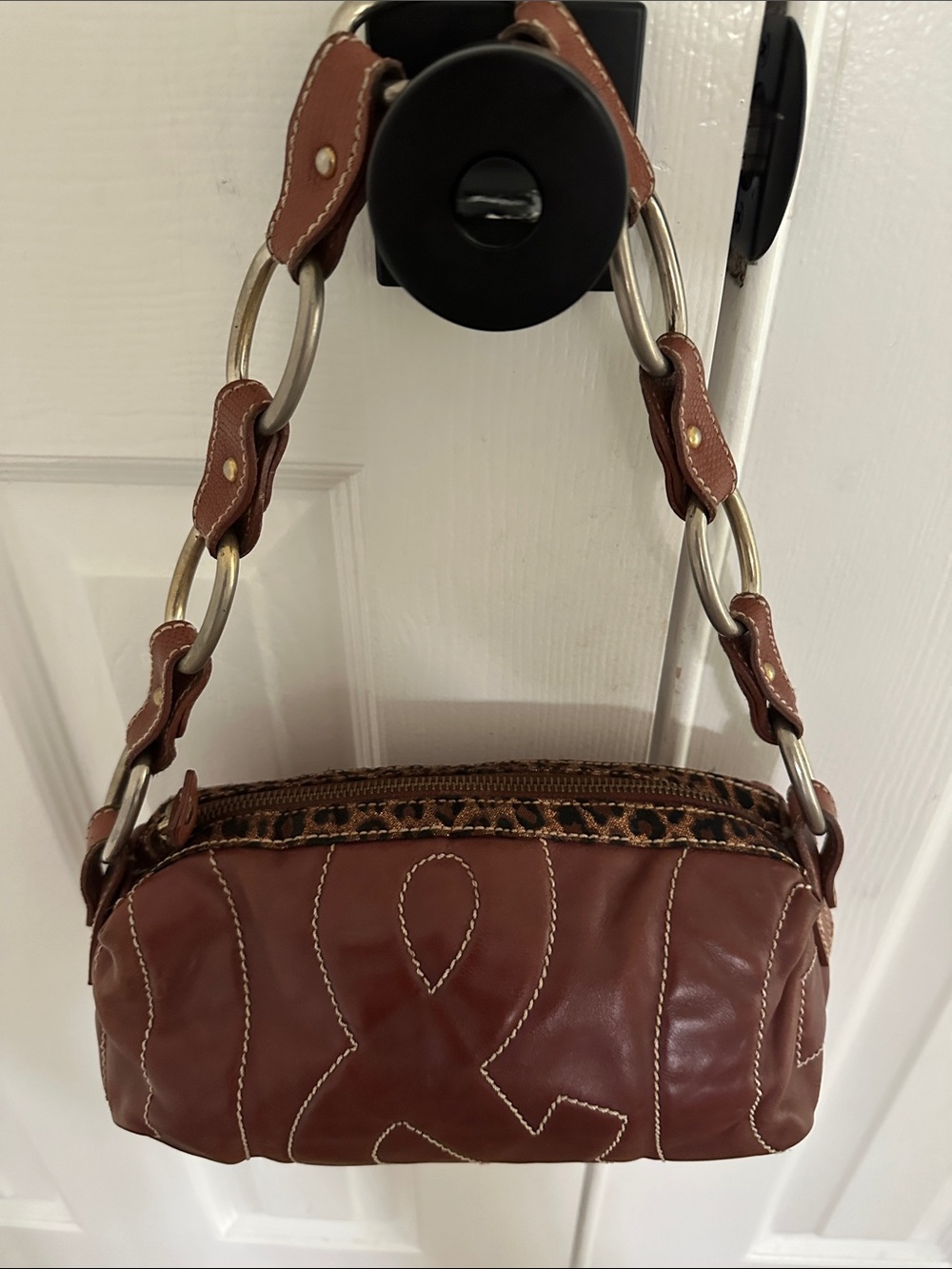Vintage Dolce Gabana Brown Leather Bag With Leopard Print Trim - Picture 8 of 8